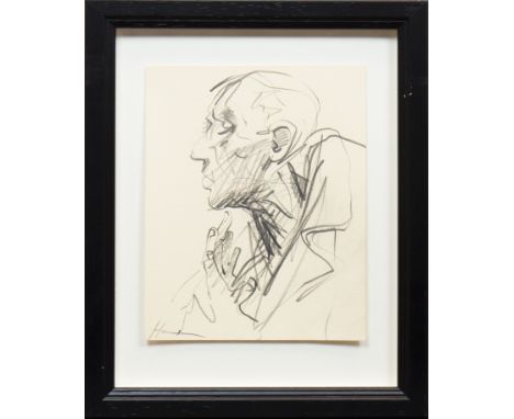 * PETER HOWSON OBE,A CONSIDERATE MANpencil on paper, signed 19cm x 15cm Framed and under glassProvenance: From a Glasgow gent