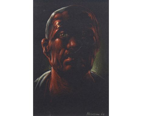 * PETER HOWSON OBE,STUDY FOR DANTEpastel on black paper, signed and dated 200620cm x 13cmMounted, framed and under glassProve