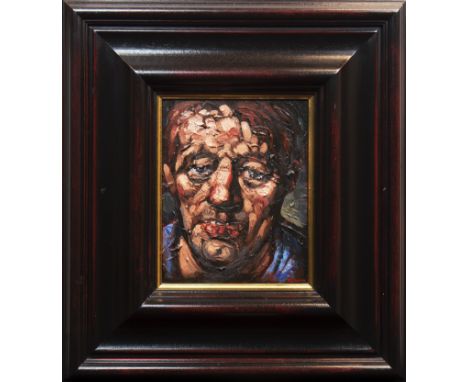 * PETER HOWSON OBE,DAMIAN 2002oil on canvas, signed 26cm x 21cmFramed, Note: Flowers East Gallery label versoProvenance: From