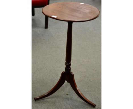 ^ An Elegant George III Mahogany Tripod Table, early 19th century, raised on a turned  support with three splayed legs, 44cm 