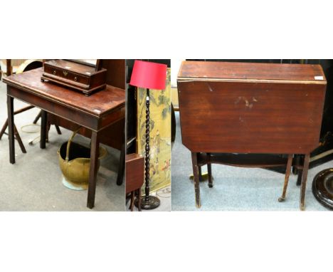 ^ A Late George III Mahogany Foldover Tea Table, early 19th century, raised on square chamfered legs, 91cm wide; An Early 20t