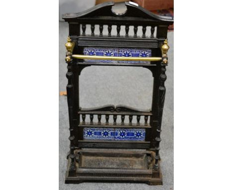 A Victorian Cast Iron Stick Stand, bearing lozenge registration mark and numbered 402127?, the balustrade gallery above four 