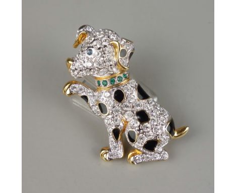 Brosche "Dalmatiner", vergoldet, mit Emaille, Nadel mit Kugelbroschierung, L.4,3cmbrooch "Dalmatian", gold plated, with ename