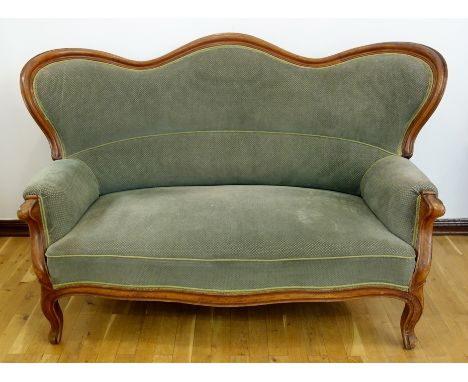 Sofa, Louis Philippe, um 1870, Nussbaum, grüner Samtbezug, H*B*T ca.107*170*70cm, AltersspurenSofa, Louis Philippe, around 18