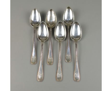 6 Kaffeelöffel mit Perlstabrelief, W.Lameyer & Sohn, Hannover, 800er Silber, monogrammiert LL, L.14,5cm, Gew.134g, gestempelt