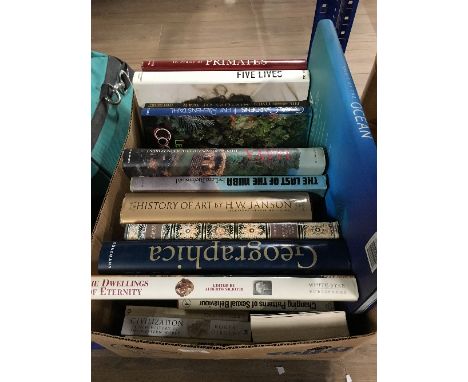 1 BOX OF LARGE BOOKS ETC INCLUDING HISTORY OF ART BY H.W. JANSON