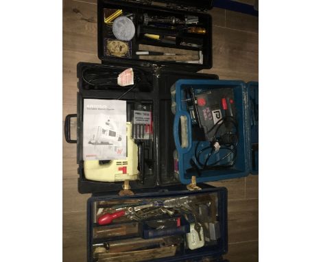 2 BOXES OF TOOLS AND 2 POWER TOOLS