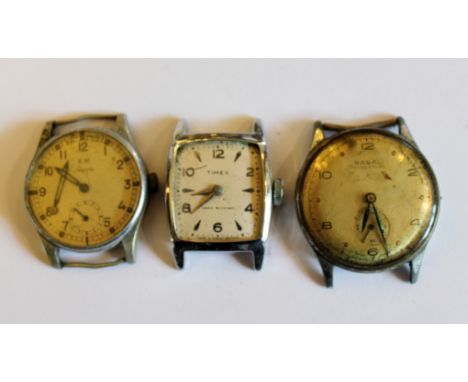 Three gents vintage wristwatch heads, K.M.Siegerin, Nadal and Timex