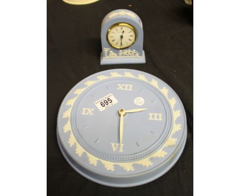 Wedgwood Jasperware blue quartz mantel clock and wall clock