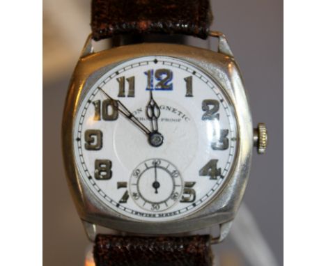 Vintage gents non magnetic, shockproof  wristwatch on leather strap