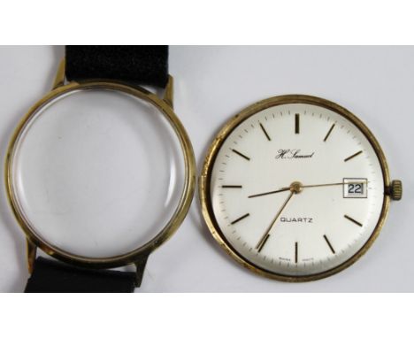 Vintage 9ct gold gents quartz wristwatch by H.Samuel on leather strap