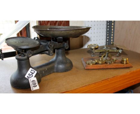 Two sets of vintage scales, postal and kitchen