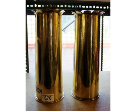Two WWI vintage large trench art vases 1916, etched S Albert