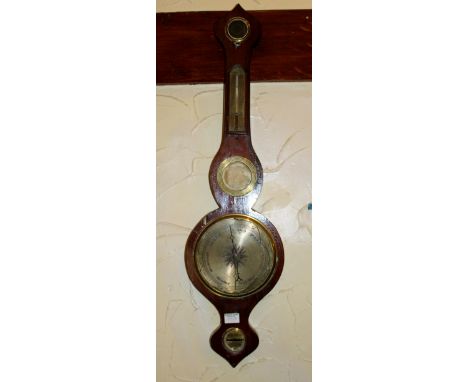 Light oak stick barometer with brass face, A/F