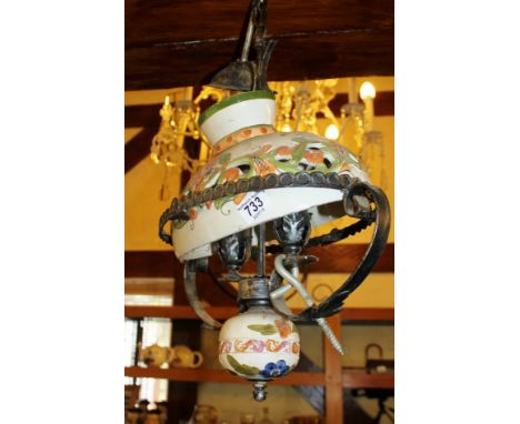 Antique ceramic hanging ceiling fitting with floral detail