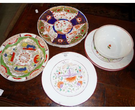 New Hall china plate, Grainger Worcester Imari plate and 4 other plates and bowl