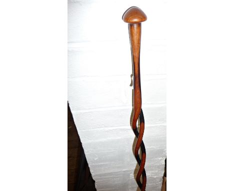 Victorian ebony double twist walking stick, 36" long