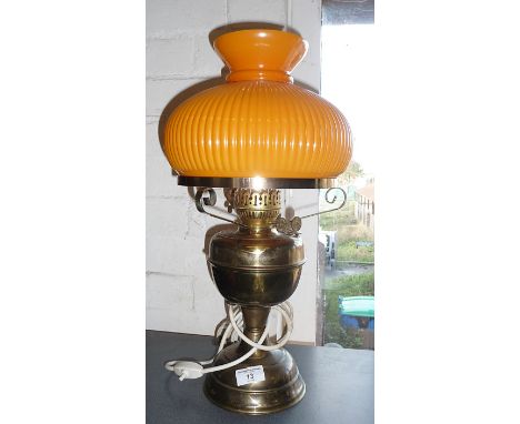 Brass oil lamp with shade (converted)