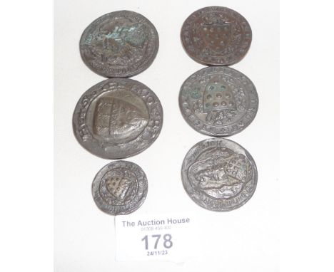Old bronze heraldic/family crest medallion seals and a two-part wax die