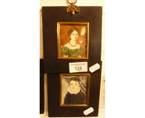 Two watercolour portrait miniatures of a boy and a young woman