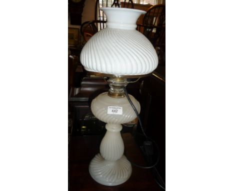 Victorian milk glass oil lamp (converted) and shade