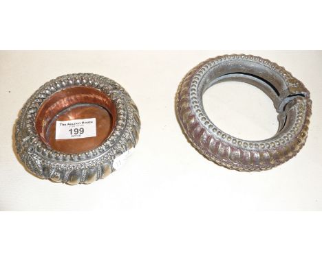 Tribal Art: Antique African Omani silvered bronze currency bracelet/bangle and a similar converted into an ashtray/pin tray