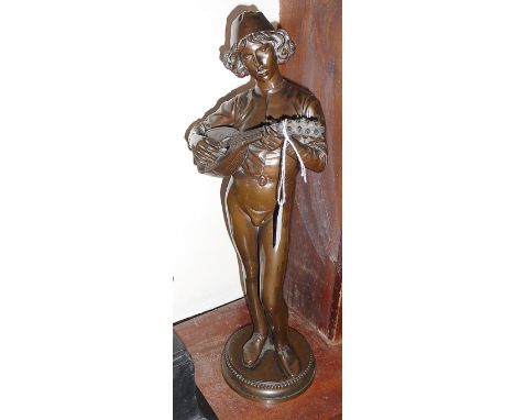 Paul DUBOIS (French 1829-1905), a fine 19th c. signed French bronze with brown patina and titled "Florentine Singer", signed 