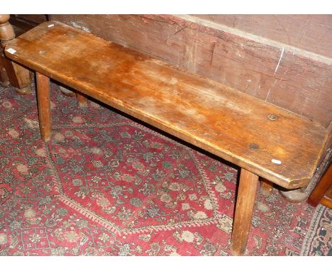 19th c. country pine bench seat on pegged legs 4' long x 17.5" high