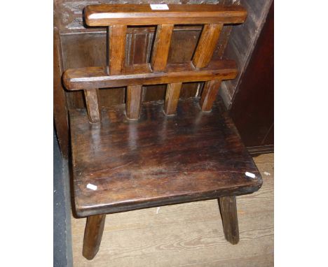 Unusual oak and elm four legged stool with ladder-back
