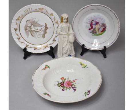 A Spode 1971 Christmas Plate, Two 19th Century Bowls and a Continental Figure of Maiden with Jug 