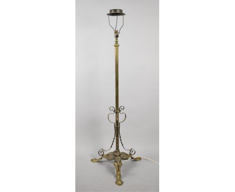 A Late Victorian Brass Standard Lamp on Tripod Support 