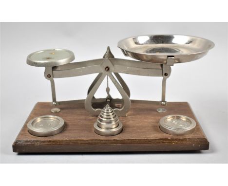 A Set of Mid 20th Century Postage Scales on Rectangular Wooden Plinth, 21.5cm wide, Complete with Weights 