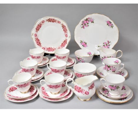 Tea Set to Comprise Cake Plate, Sugar Bowl Jug, Six Cups, Saucers and Side Plates together with a Part Queen Anne Rose Patter