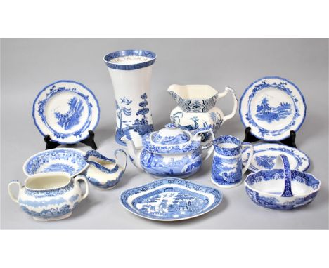 A Collection of Various Blue and White Ceramics to comprise Royal Doulton Booths Real Old Willow Vase, Spode Italian Pattern 