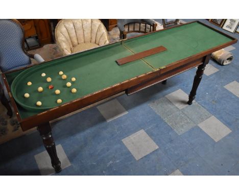 A Victorian Mahogany Folding Bagatelle Table with Beize Playing Surface on Pull Out Stand with Turned Reeded Supports, Comple