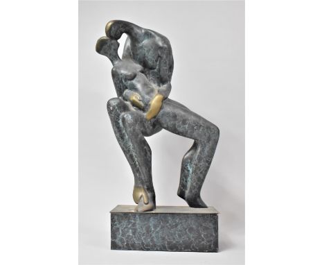 A Modern Art Green Patinated Bronze Figure Depicting Couple Embracing on Faux Marble Base, 45cm high 