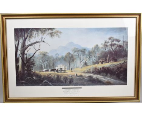 A Framed Australian Print, Bringing Down the Wool From a Murray Station, 1855 by Edgar Roper, 57x29cm 