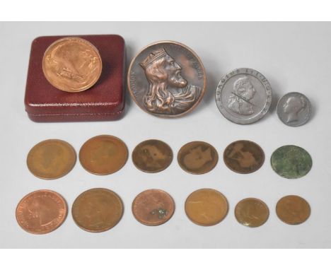 A Collection of Various Victorian and Late British Coins, Coronation QEII Medallion and French Bronze Medallion 