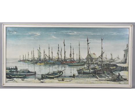 A Large Framed Spanish Print After Aguilar Agon (Born 1936) Depicting Mediterranean  Harbour Scene, 111cm x 50cm 