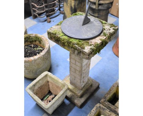 A Reconstituted Stone Garden Sundial and a Small Planter, Sundial 71cm high 