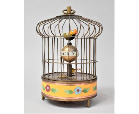 A Reproduction Chinese Birdcage Automaton Clock with Cloisonne Band Decoration, 20cm high 