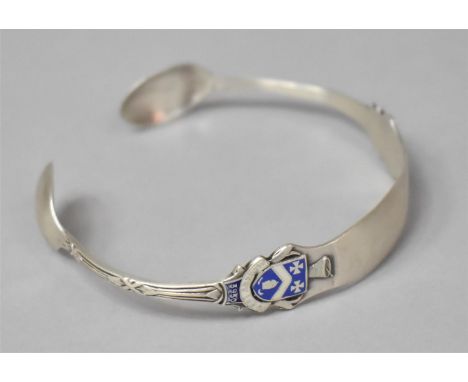 A Silver Masonic Bangle, Formed from a Sugar Bow and with Enamelled "Alchemy Lodge" Crest, Birmingham 1927 