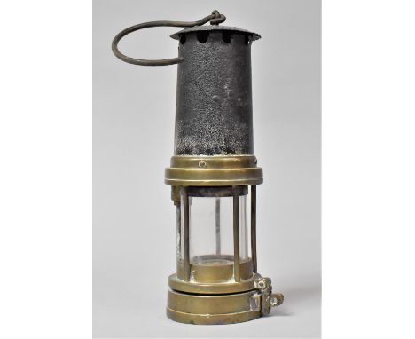 A Vintage Brass and Iron Miner's Safety Lamp, 27cm high 