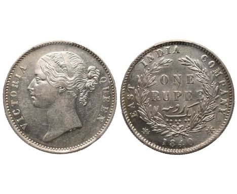 INDIA. BRITISH. Victoria, 1837-1901. Silver 1 rupee, 1840. Calcutta mint. (C or B). Portrait of Queen Victoria, facing left. 