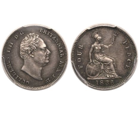 UNITED KINGDOM. William IV, 1830-37. Silver fourpence, 1836. London. Proof (Plain edge). Bare head of King William IV facing 