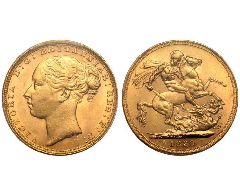 UNITED KINGDOM. Victoria, 1837-1901. Gold Sovereign, 1880. London. Short tail - Small BP. Young head of Victoria facing left,