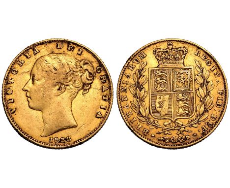 UNITED KINGDOM. Victoria, 1837-1901. Gold Sovereign, 1838. London. First young head of Victoria facing left, hair tied in fil