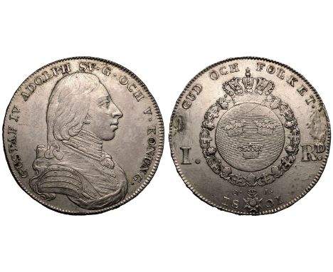 SWEDEN. Gustav IV Adolf, 1792-1809. Silver Riksdaler, 1801 OL. Stockholm. Obv.: GUSTAF IV ADOLPH SV·G·OCH V·KONUNG·; armoured