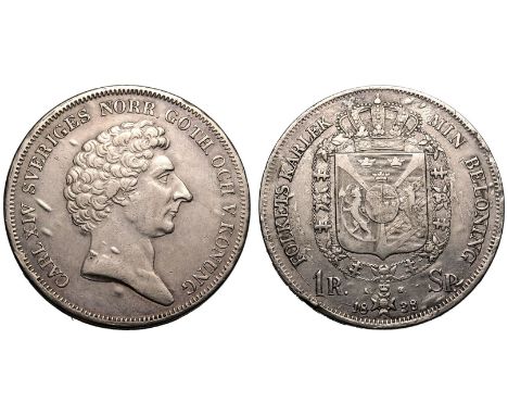 SWEDEN. Karl XIV Johan, 1818-44. Silver Riksdaler Specie, 1838 AG. Stockholm. Obv.: SVERIGES NORR·GÖTH·OCH V·KONUNG.; head ri