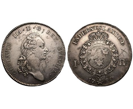 SWEDEN. Gustav III, 1771-92. Silver Riksdaler, 1790 OL. Stockholm. Obv.: GUSTAVUS III·D·G·REX·SVECIAE·; head right.Rev.: FÄDE